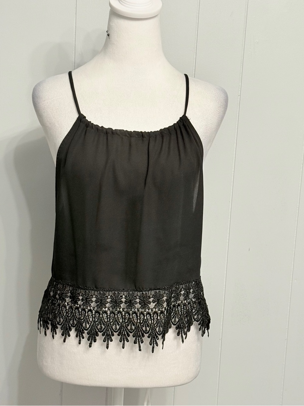 #21)  Staring at Stars Black Lace-Trim Spaghetti Strap Cami